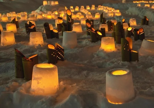 Yukiakari in Nishiwaga Japans Snow Festival Shines with 16000 Candles