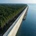 Japan tsunami wall with trees